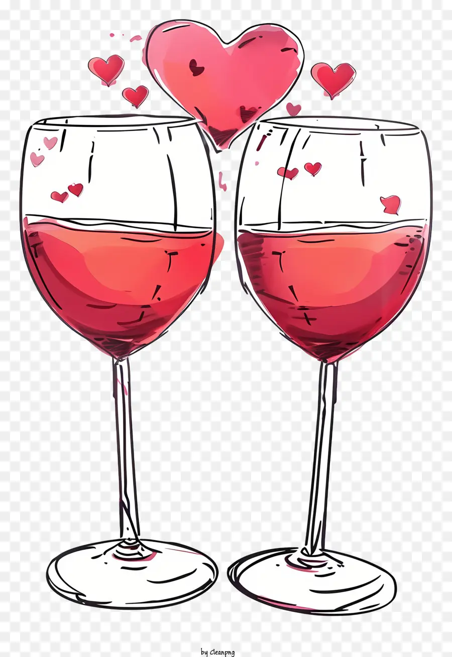 كؤوس نبيذ عيد الحب المرسومة باليد，النبيذ الأحمر PNG