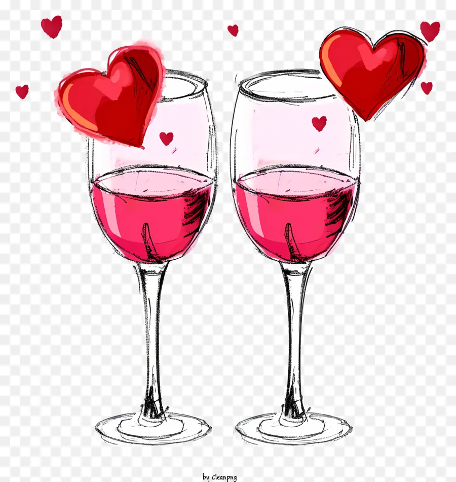 نظارات نبيذ عيد الحب المرسومة باليد，كؤوس النبيذ PNG