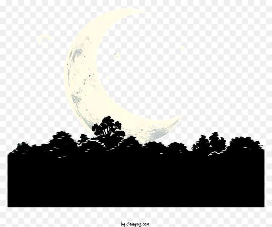Sketch Style Moon و Star，مشهد ليلة PNG