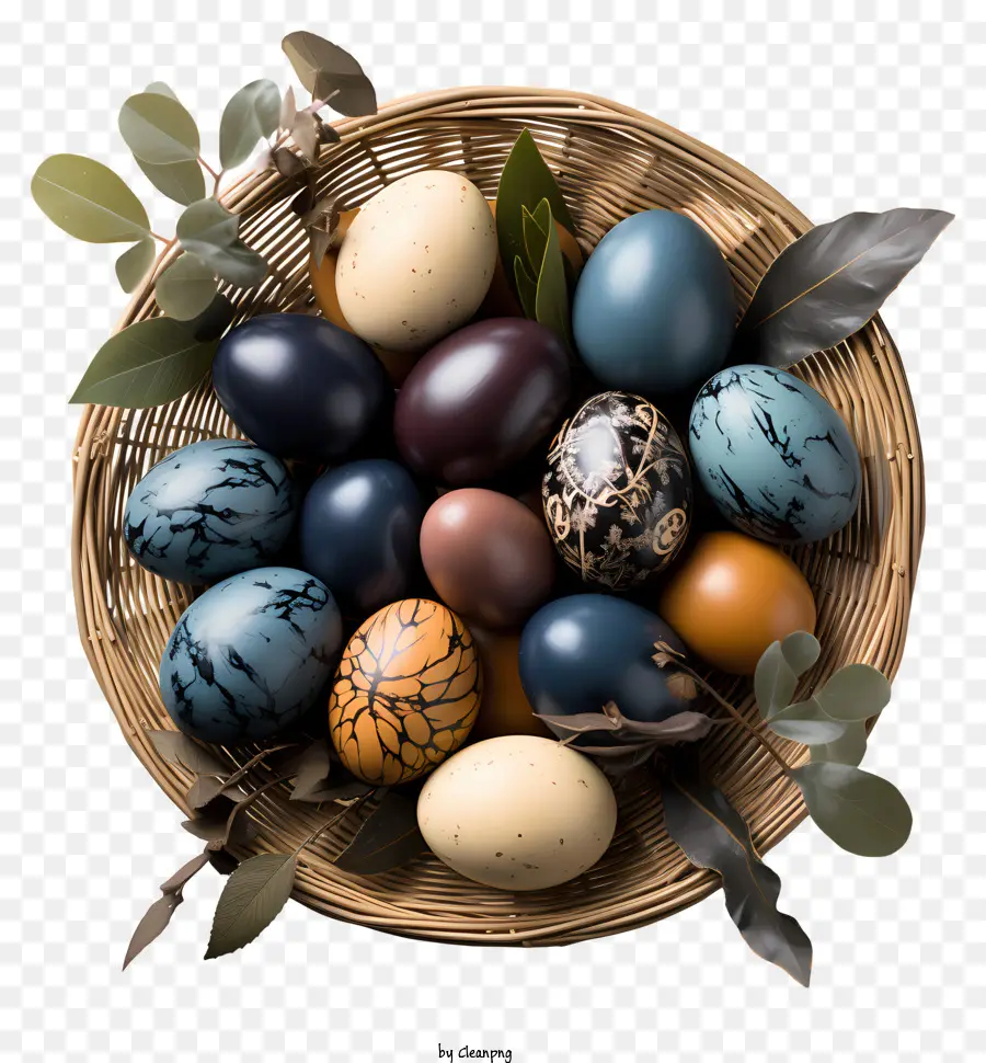 بيض عيد الفصح في السلة，البيض الملون PNG
