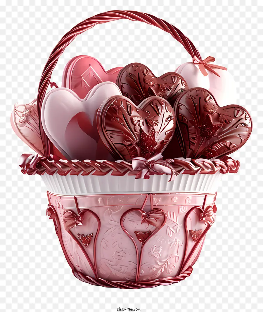 سلة هدايا يوم عيد الحب，الشوكولاتة على شكل قلب PNG