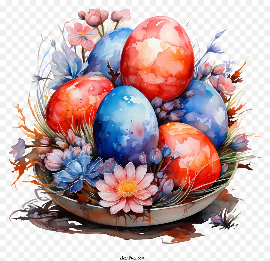بيضة عيد الفصح，بيض عيد الفصح بالألوان المائية PNG
