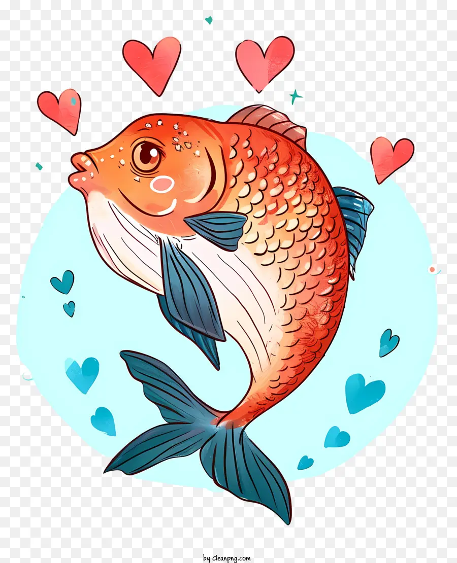 مرسومة باليد سمكة عيد الحب，ذهبية PNG