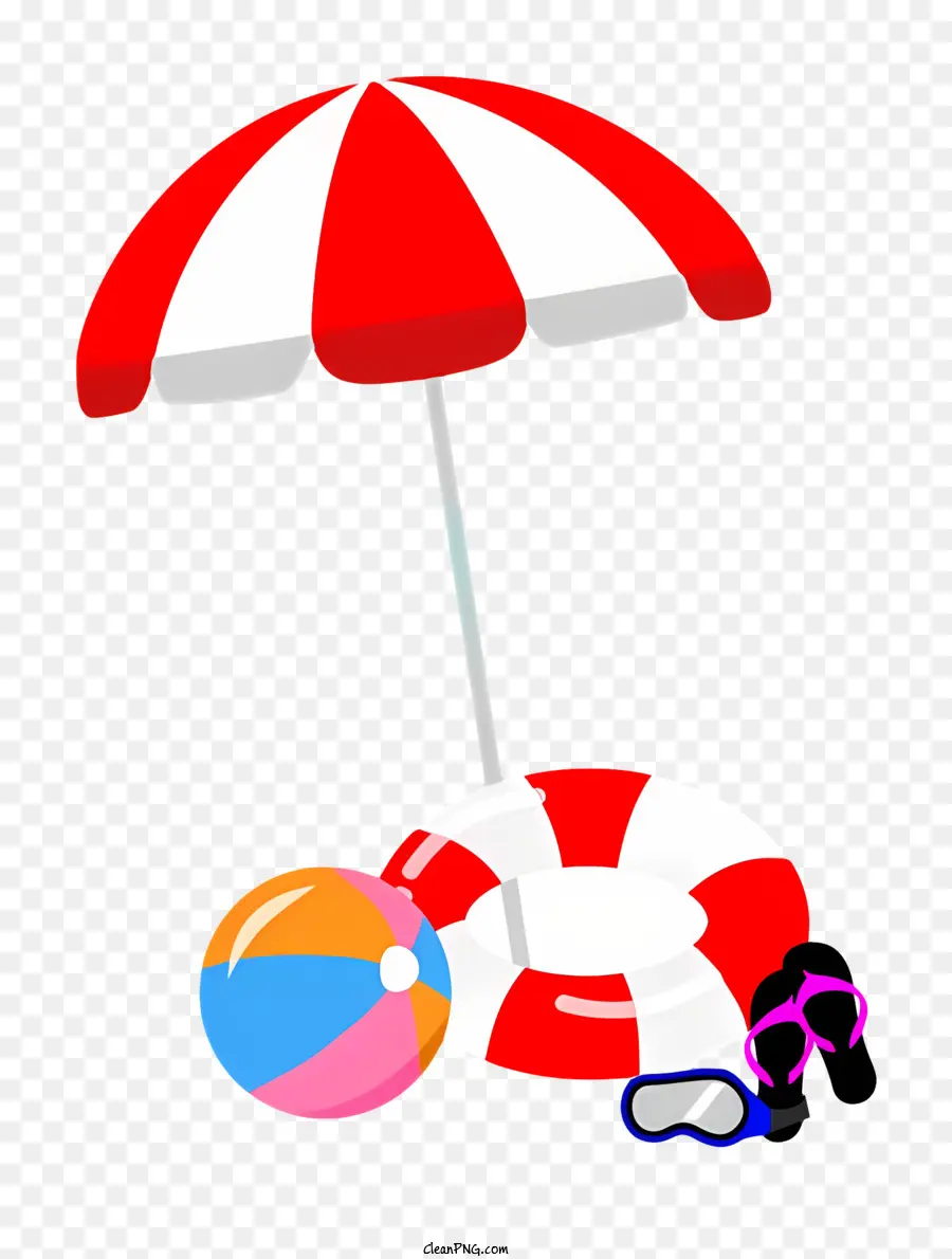 شاطئ المشهد，مظلة حمراء وبيضاء PNG