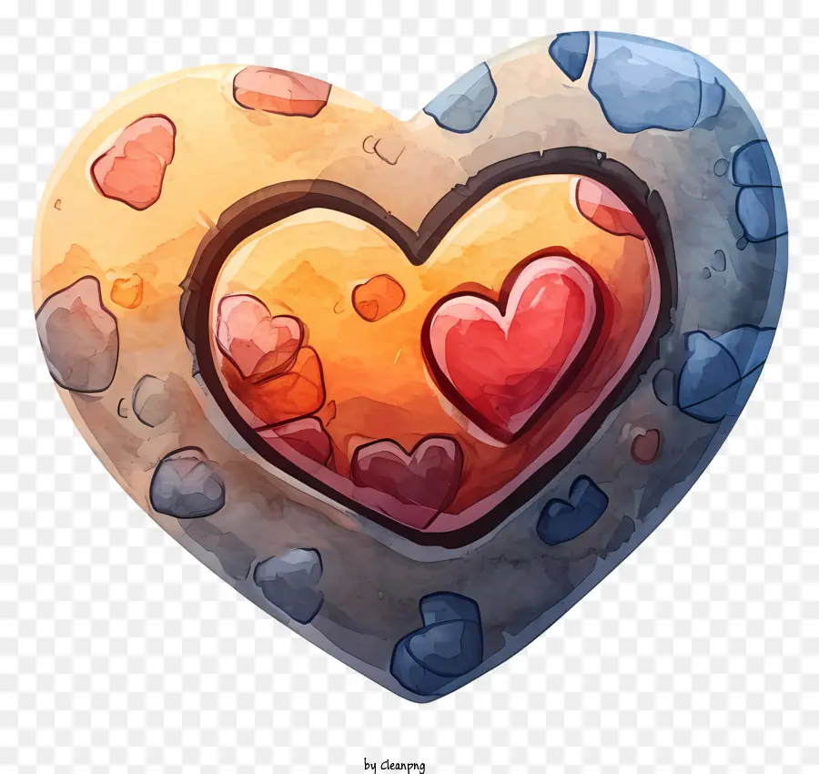 محادثة ألوان مائية，صخرة على شكل قلب PNG