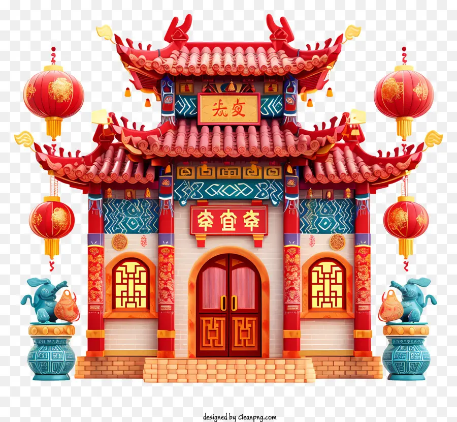بناء العام الصيني الجديد，البيت الصيني التقليدي PNG