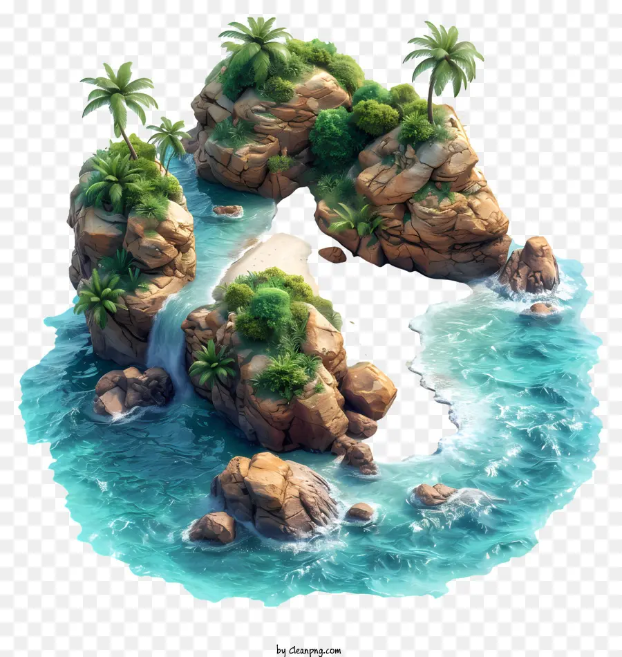 شاطئ جزيرة，مشهد جزيرة ثلاثي الأبعاد PNG