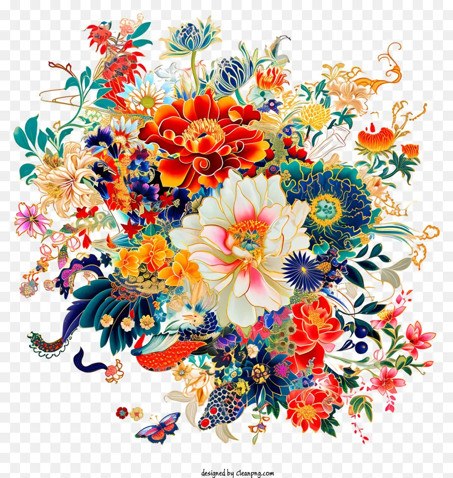 فن زهرة السنة الصينية الجديدة，باقة من الزهور PNG