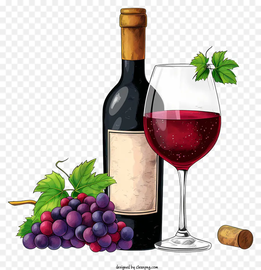 زجاجة على طراز رسومات الشعار المبتكرة مع النبيذ الأحمر والزجاج，اللوحة PNG