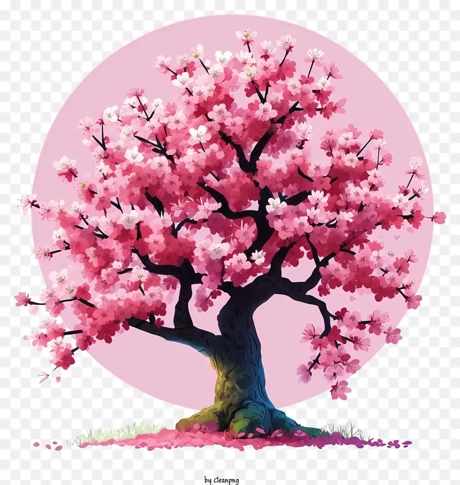 شجرة زهرة الكرز المرسومة باليد，الوردي شجرة الكرز PNG
