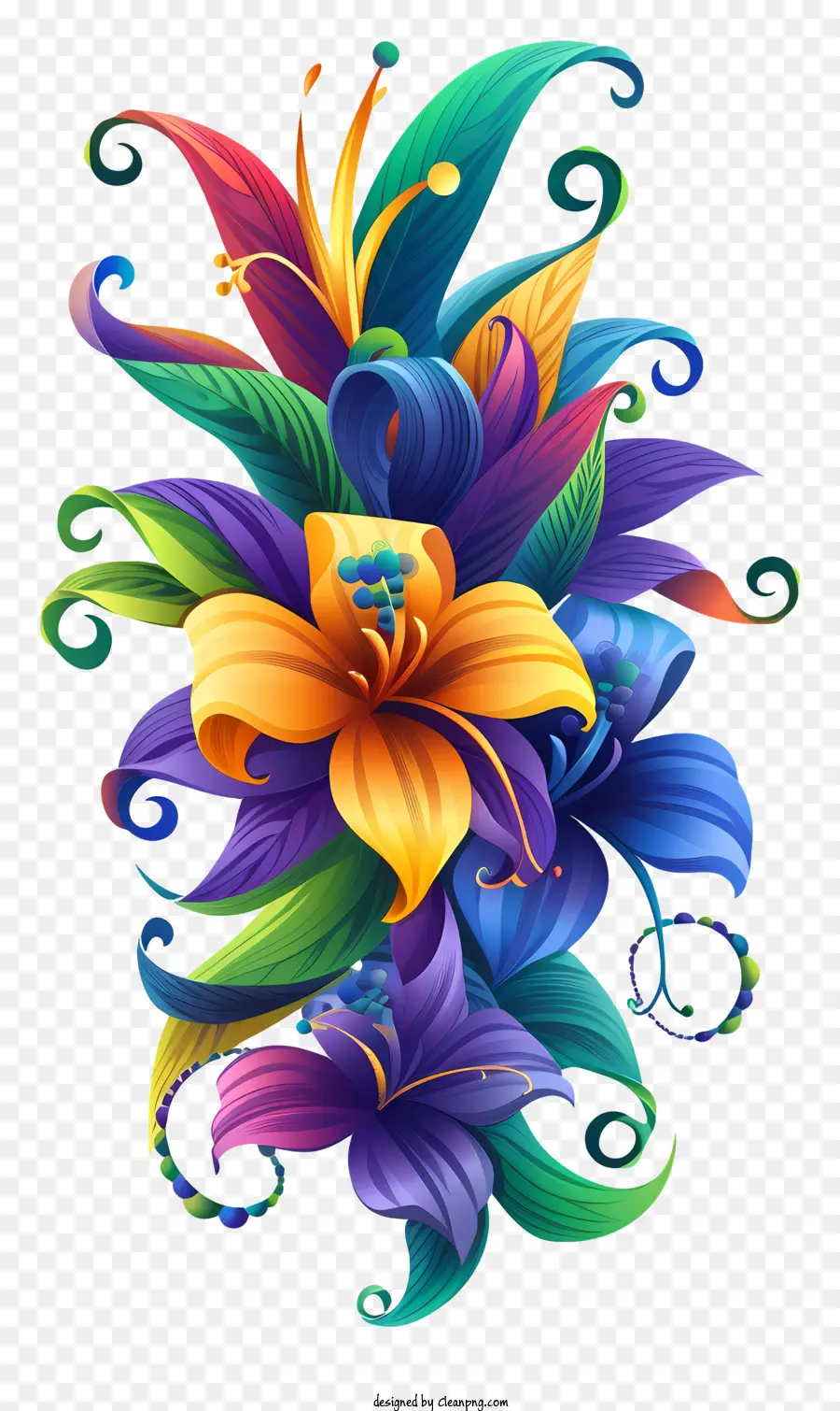 Mardi Gras Flower Art，الزهور الملونة PNG