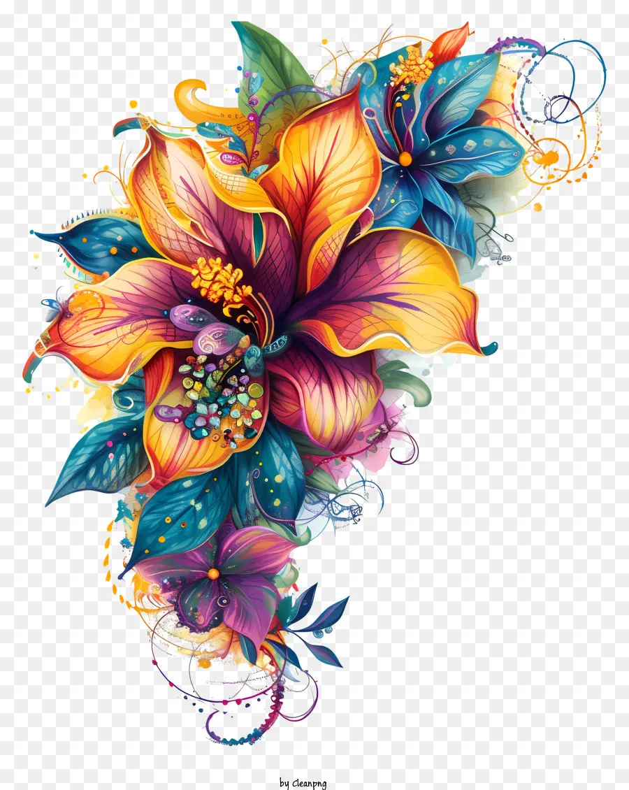 Mardi Gras Flower Art，زهرة ملونة زاهية PNG