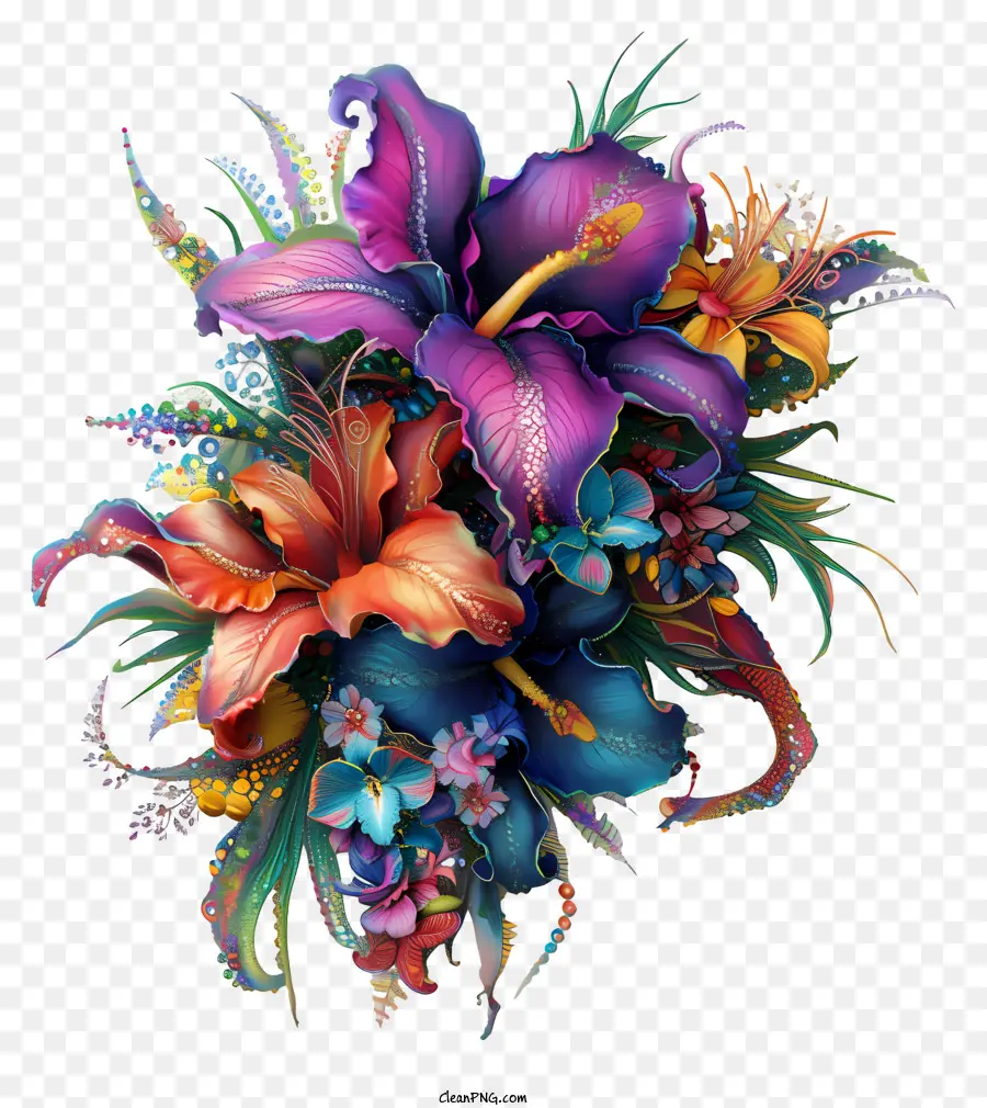 Mardi Gras Flower Art，اللوحة الرقمية PNG