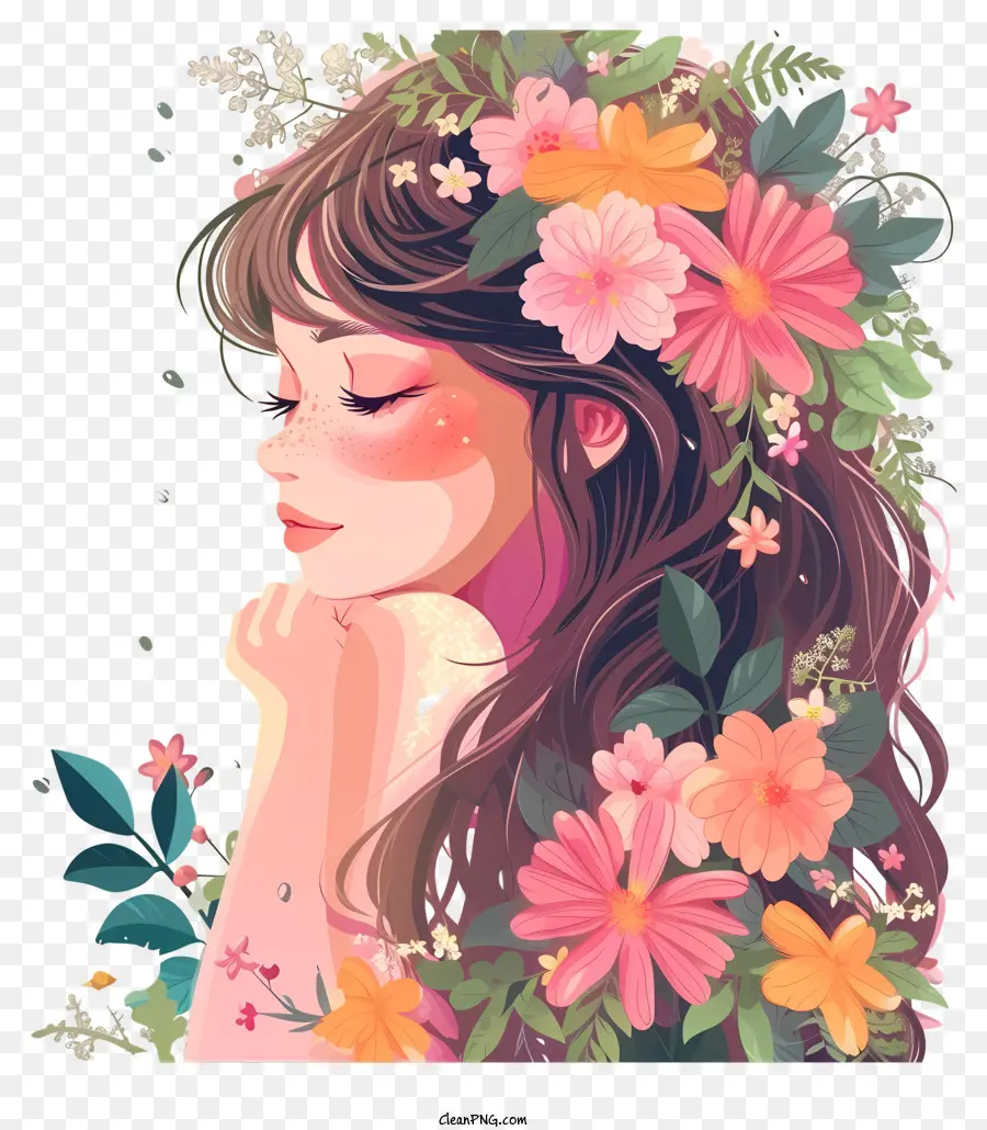 تصميم شخصية رسم ناقلات，المرأة والزهور PNG