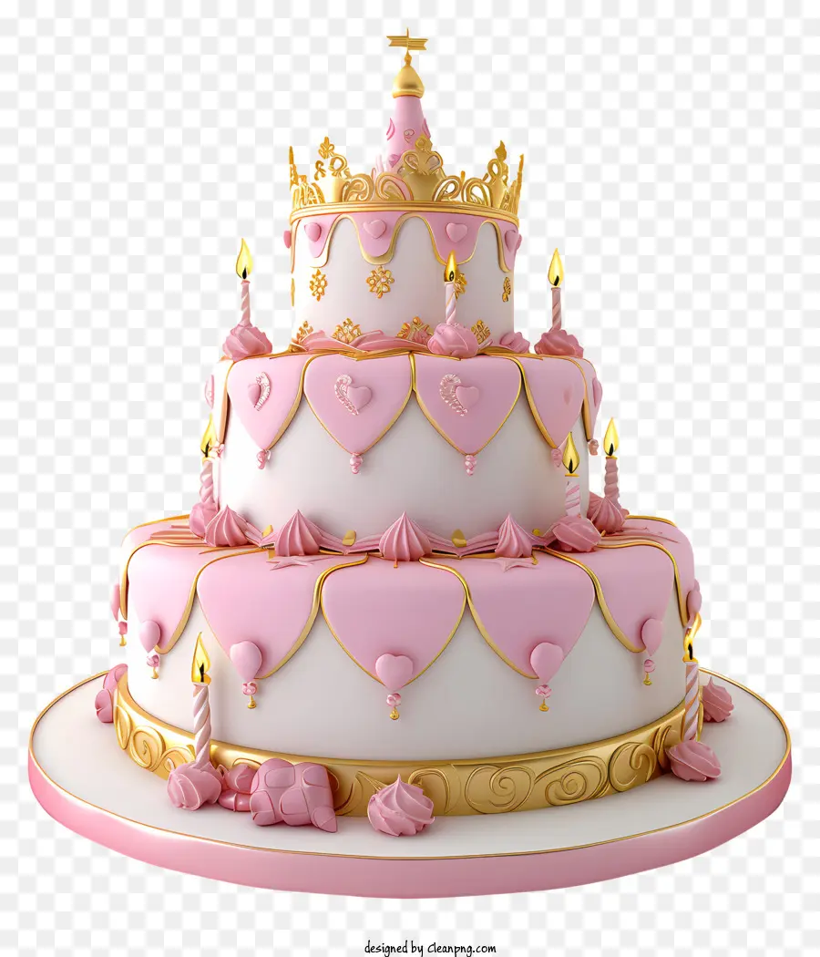 كعكة عيد ميلاد الأميرة，كعكة وردية وبيضاء PNG