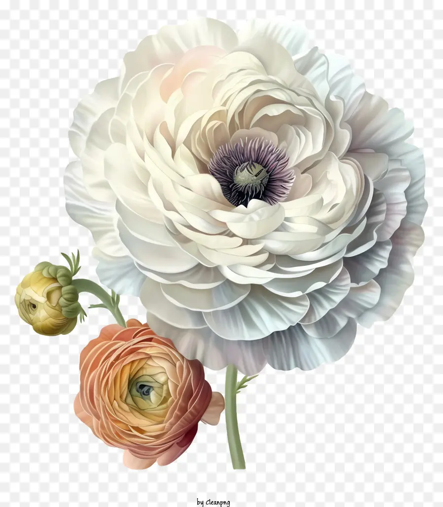 أيقونة زهرة رانسولوس الأنيقة，زهرة بيضاء PNG