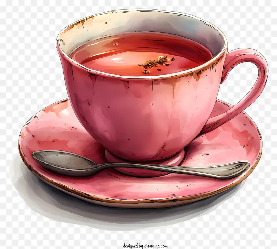 كأس الشاي，فنجان الشاي الوردي PNG