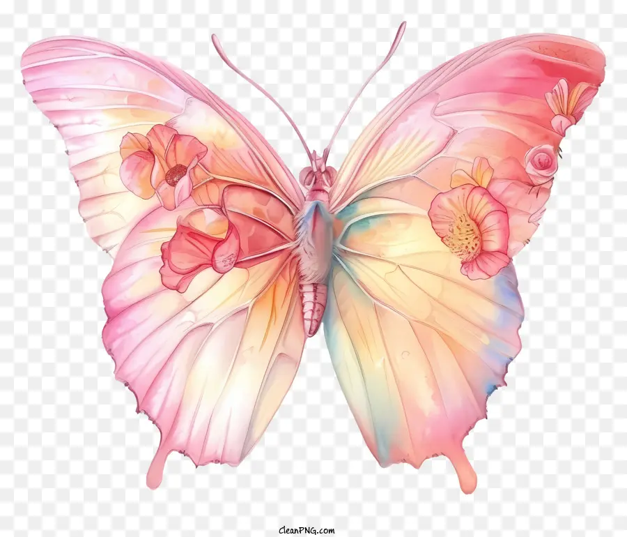 باستيل الفراشة الأنيقة，الوردي فراشة PNG