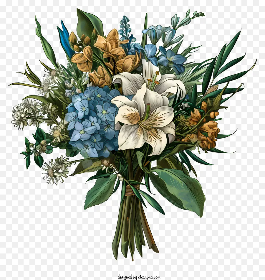 الزفاف باقة من الزهور，الزهور الزرقاء والبيضاء PNG