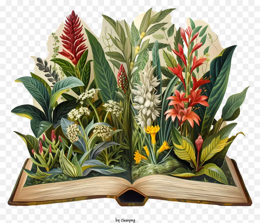 كتاب مفتوح，تحديد الزهور PNG