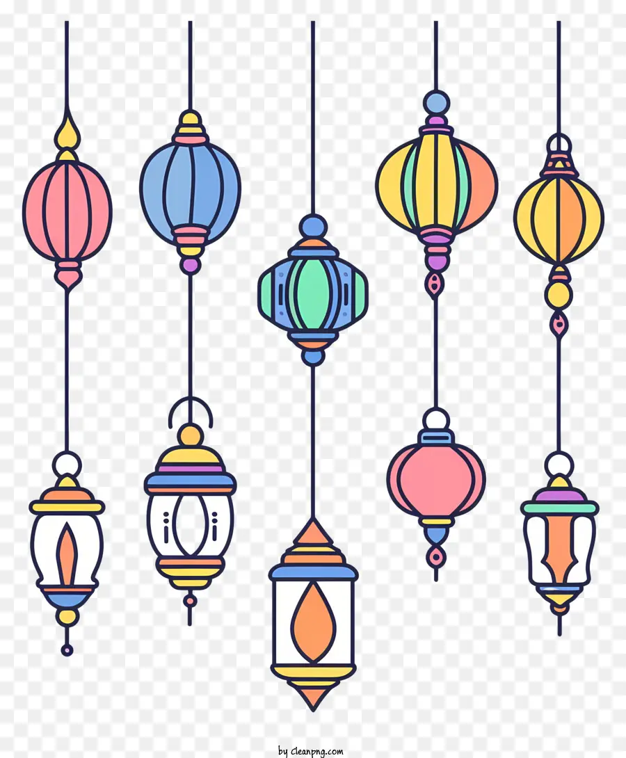 شنق المصابيح الإسلامية，الملونة والفوانيس PNG