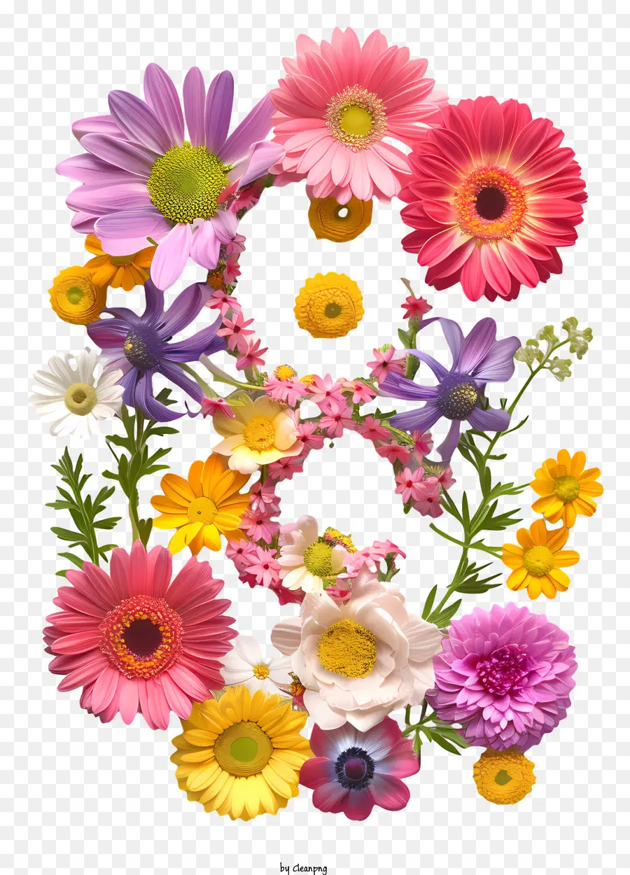 رقم ثمانية，زهور ديزي الملونة PNG
