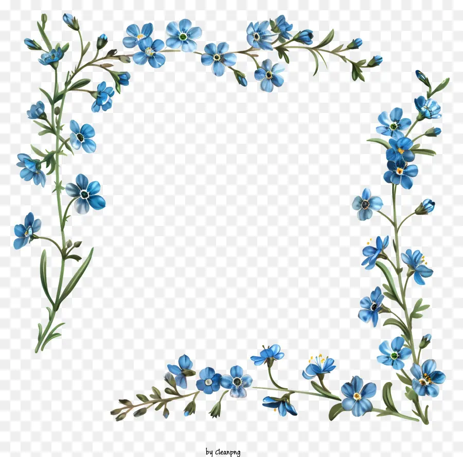 إطار زهور الربيع，الزهور الزرقاء PNG