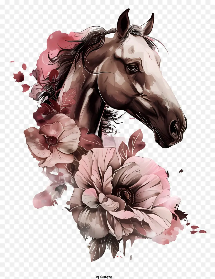 الحصان，الوردي الورود PNG