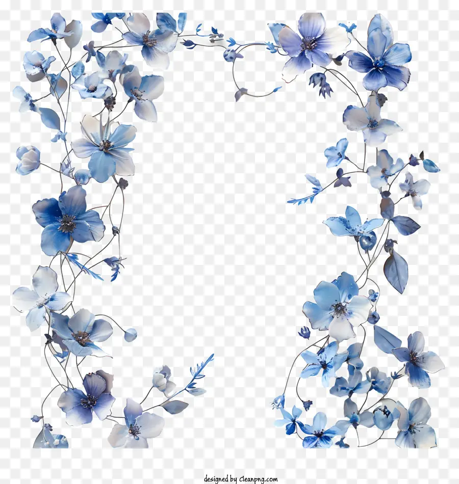 إطار كرمة الزهرة الأزرق，الأزهار زرقاء الإطار PNG
