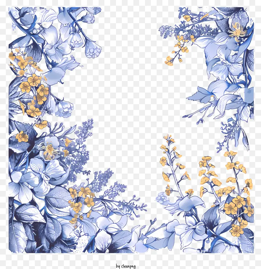 إطار كرمة الزهرة الأزرق，تصميم الأزهار PNG