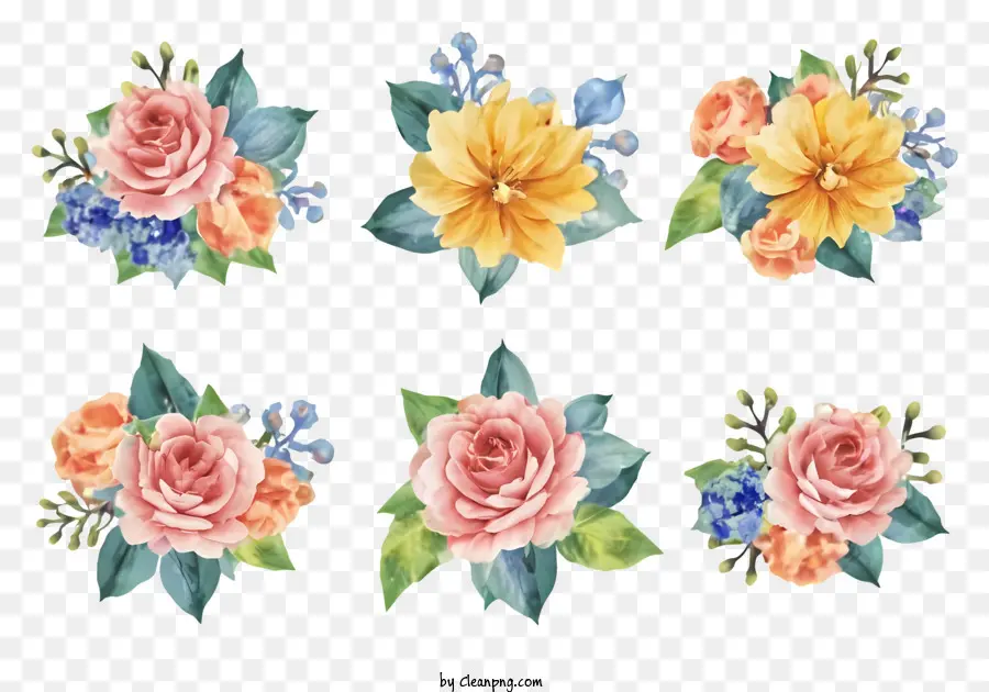 زهرة，الزهور بالألوان المائية PNG