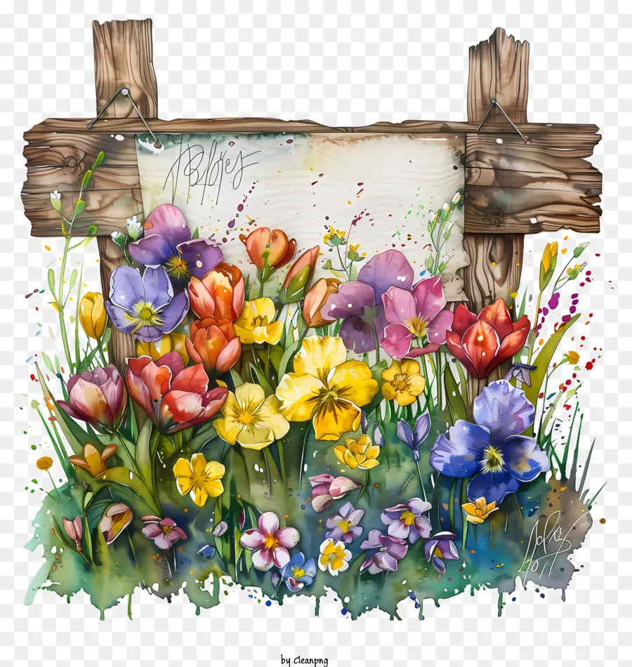 لوحة علامة زهور الربيع，اللوحة PNG