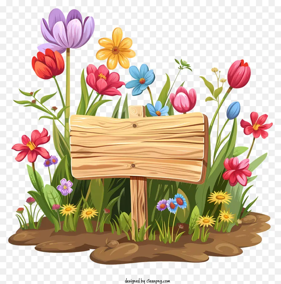 لوحة علامة زهور الربيع，علامة الخشب PNG