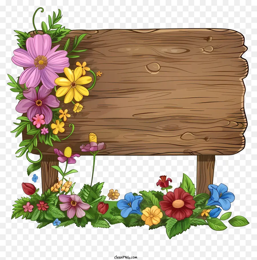لوحة علامة زهور الربيع，علامة خشبية PNG
