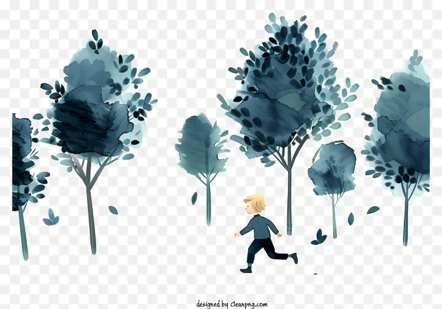 صبي صغير يركض，الغابات PNG