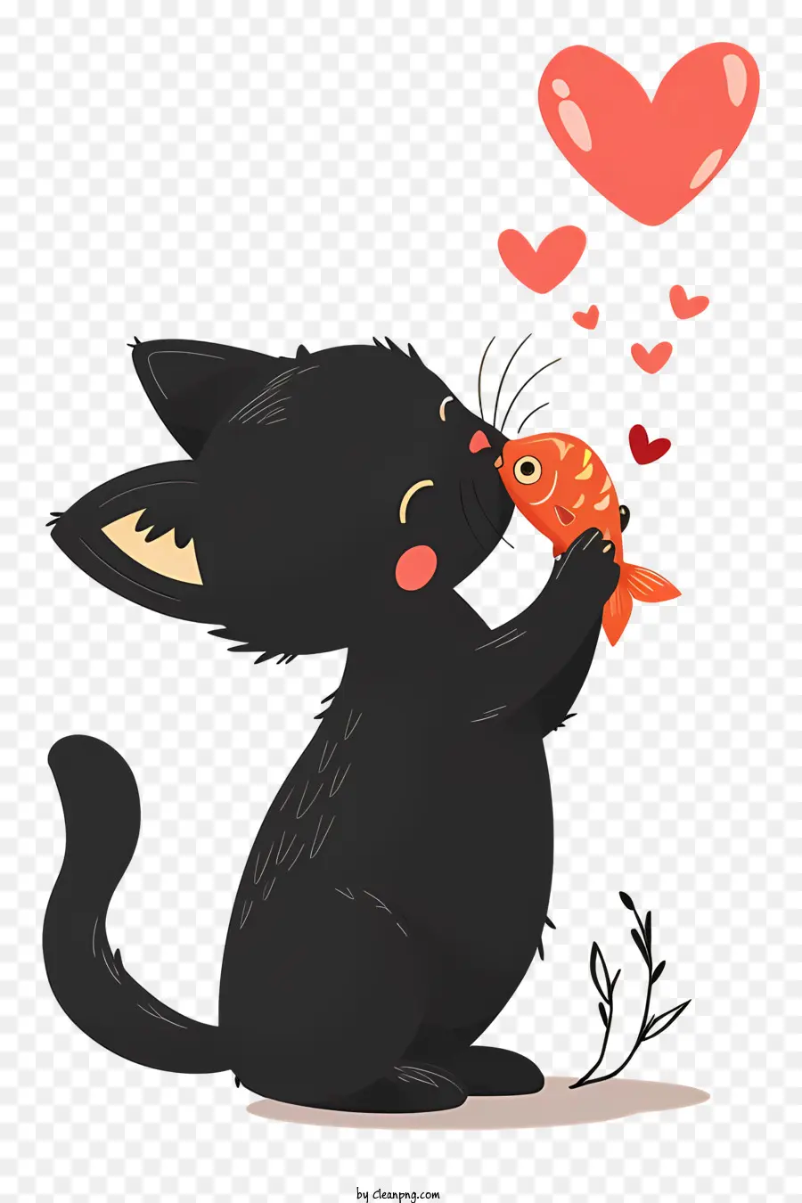 قطة تقبيل الأسماك，القط الأسود PNG