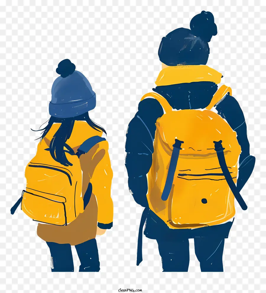 الطلاب مع حقيبة الظهر，معطف أصفر PNG
