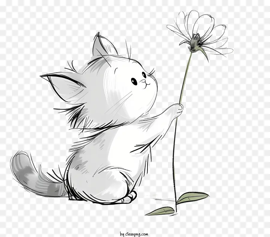 قطة صغيرة تلعب الزهور，القط الأبيض PNG