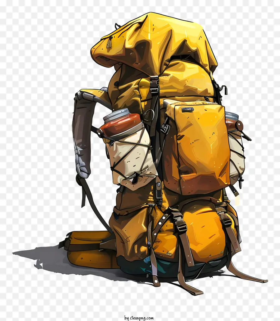المشي لمسافات طويلة على ظهره，حقيبة ظهر صفراء PNG