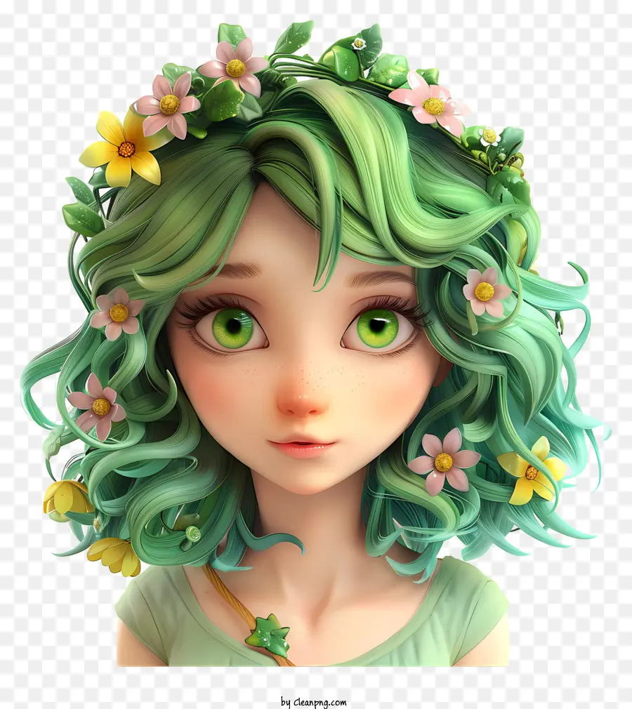الزهور فتاة，الشعر الأخضر PNG