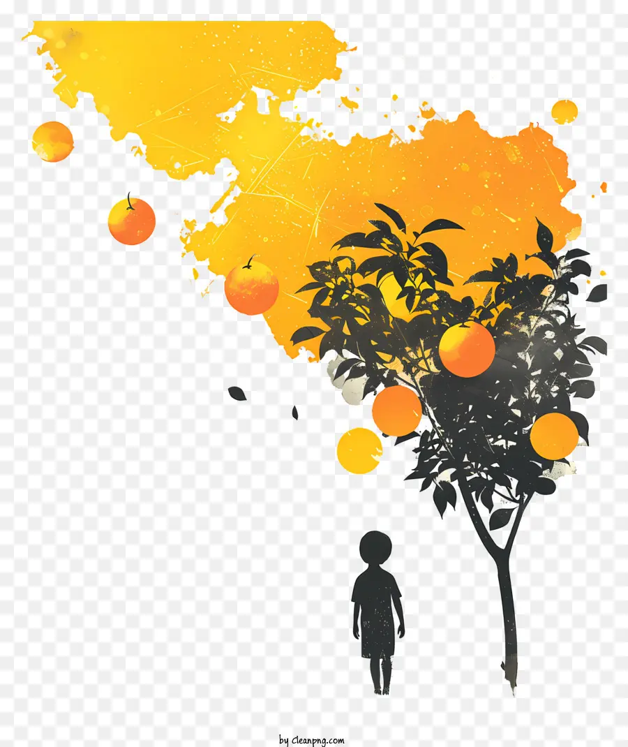 الأطفال صورة ظلية，شجرة البرتقال PNG