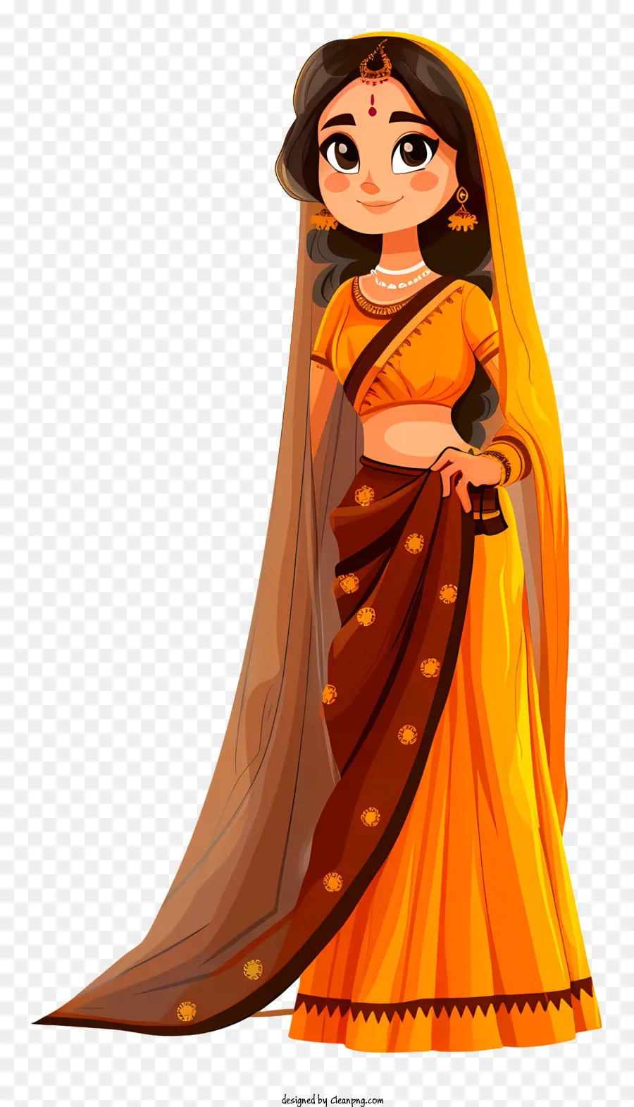 كارتون امرأة هندية，اللباس الهندي التقليدي PNG