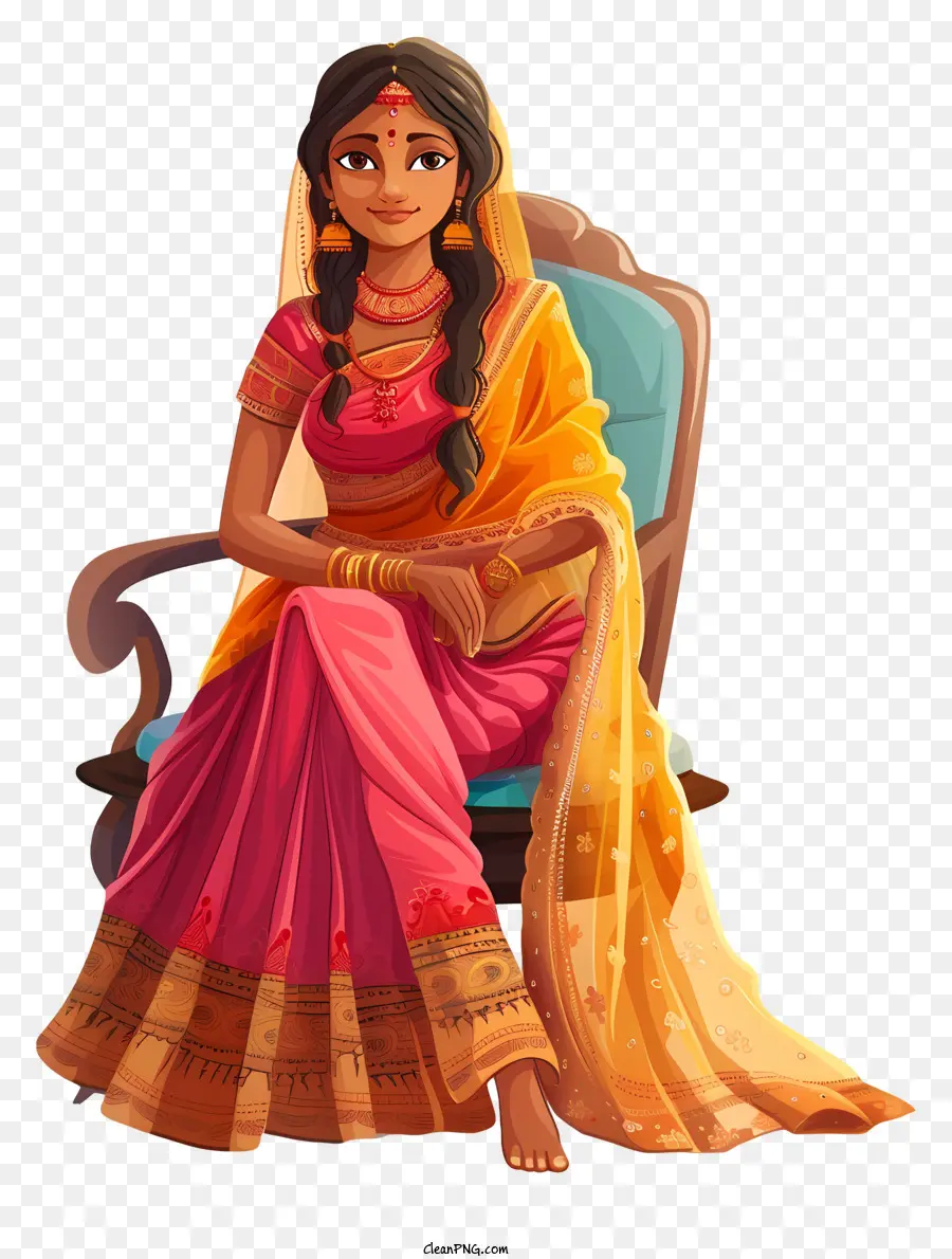 كارتون امرأة هندية，الملابس الهندية التقليدية PNG