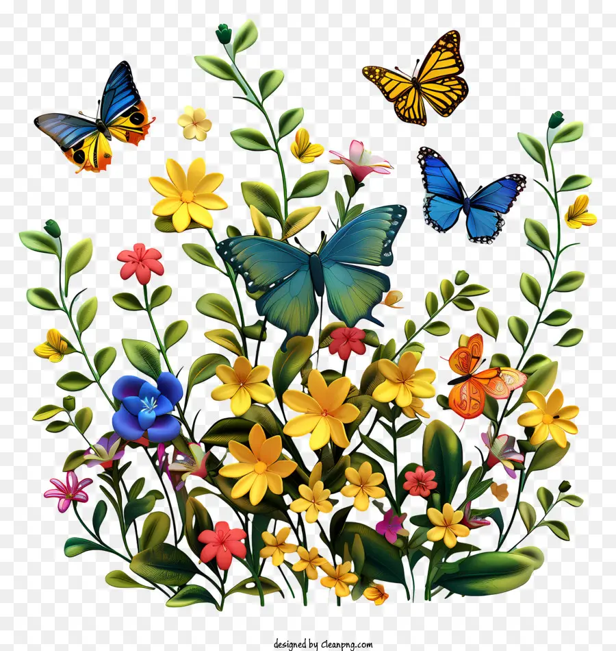 الفراشات，الزهور PNG