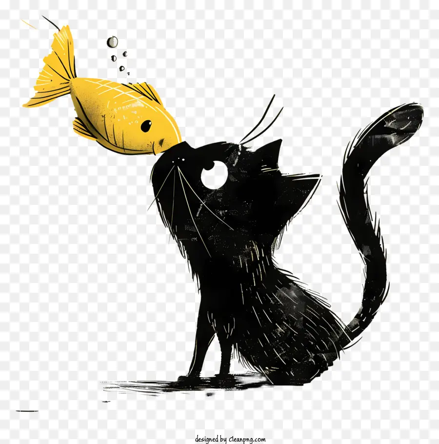 قطة لطيفة تقبيل الأسماك，القط الأسود PNG