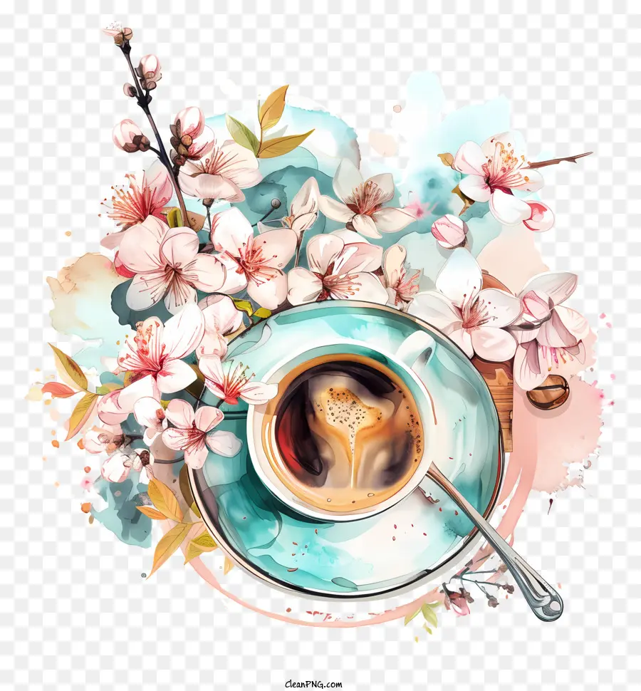 وقت قهوة الربيع，الزهور PNG