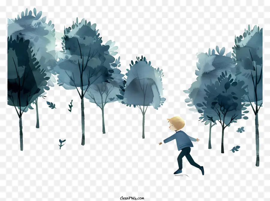 صبي صغير يركض，الغابات PNG