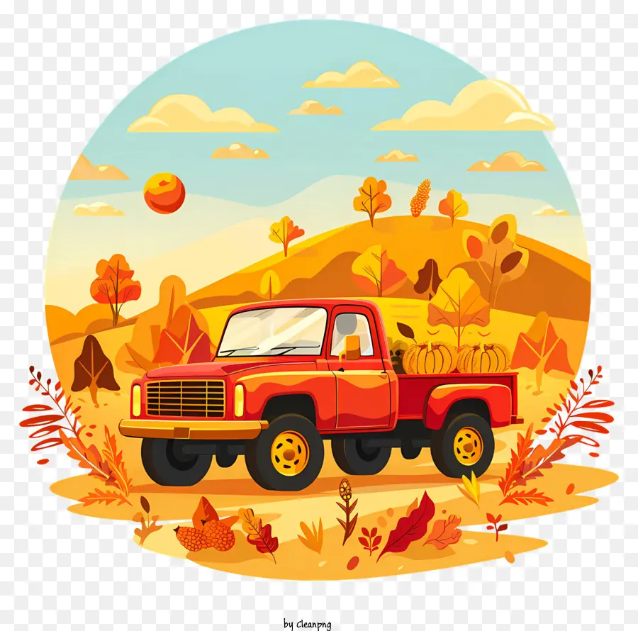 شاحنة بيك آب مع الحصاد，الخريف PNG
