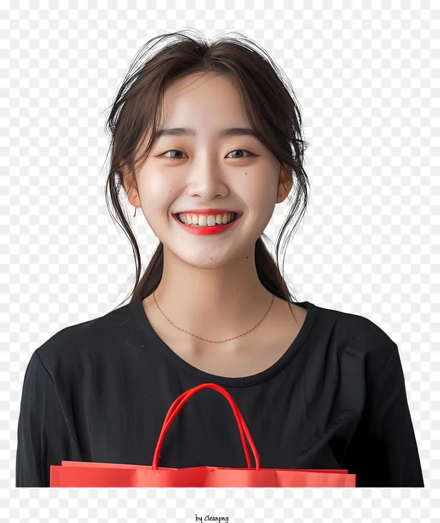 امرأة آسيوية تبتسم，التسوق PNG