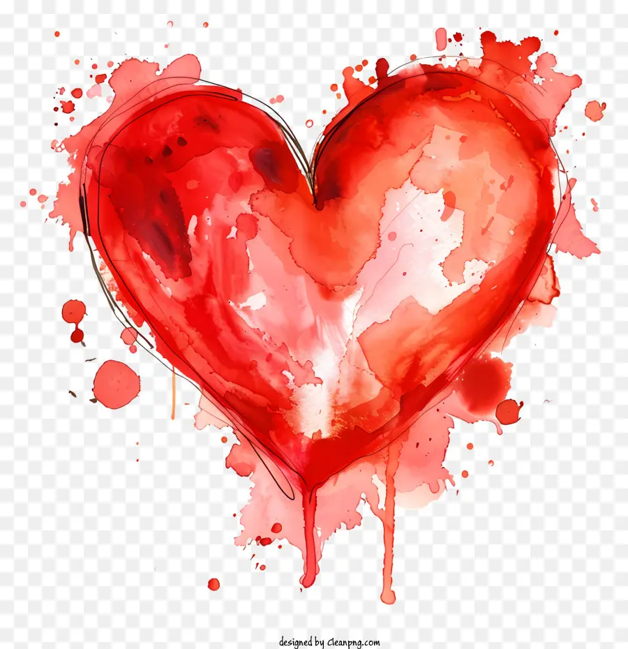 قلب أحمر مائي أحمر，ألوان مائية الفن PNG